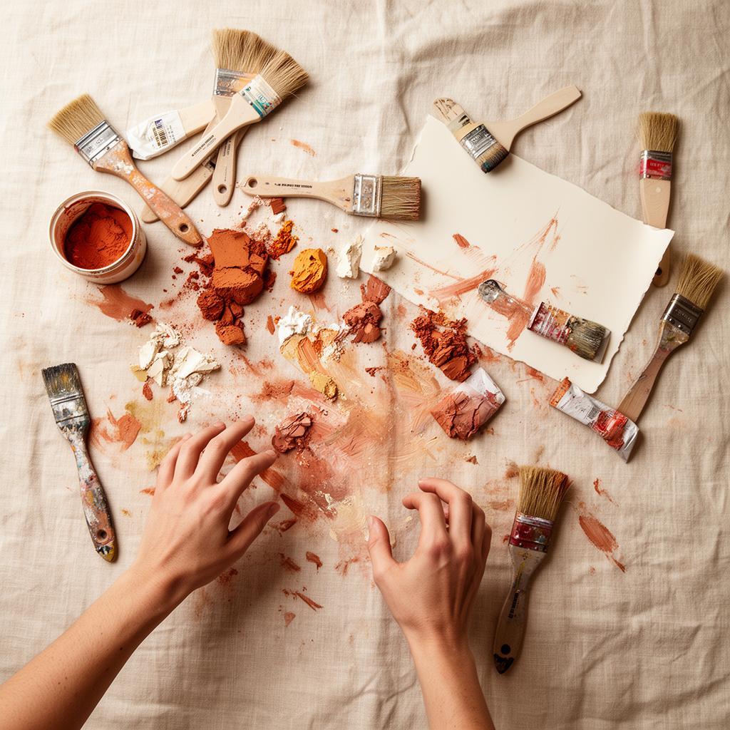 Creative space with pottery materials and finished pieces